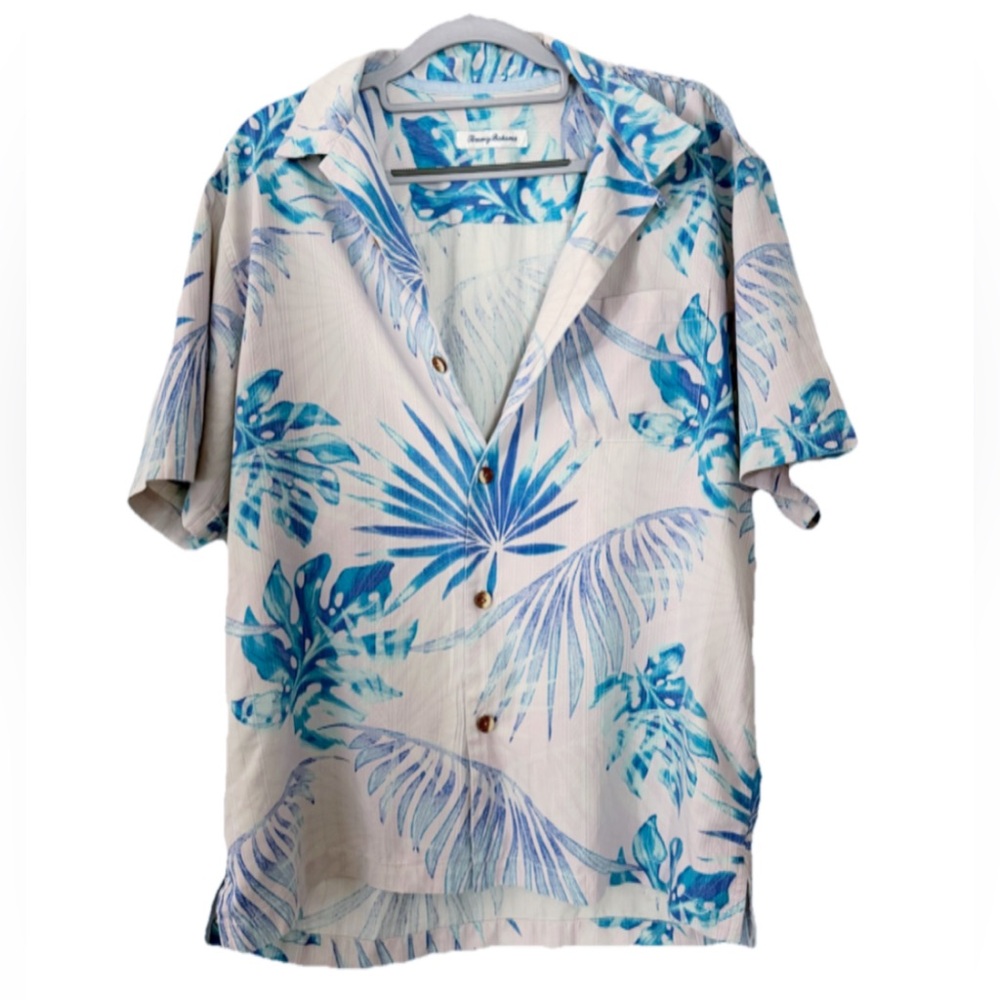 Tommy Bahama Silk Coolmax Palm Hawaiian Camp Shirt Button Front | Medium